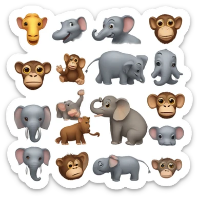 Monkey, elephant, hippopotamus  sticker
