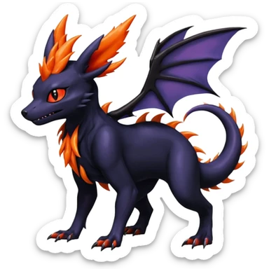Shiny Fiery Dark Ugly Evil Realistic Glowing Eldritch Horror Cool Edgy Badass Emo Demonic Batty Dusky Punky Aural Bioluminescent Sexy Handsome Canine-Amaura-Salandit-Noibat-Flareon-Fakémon-Digimon-fusion (full body) with intricate pattern markings sticker