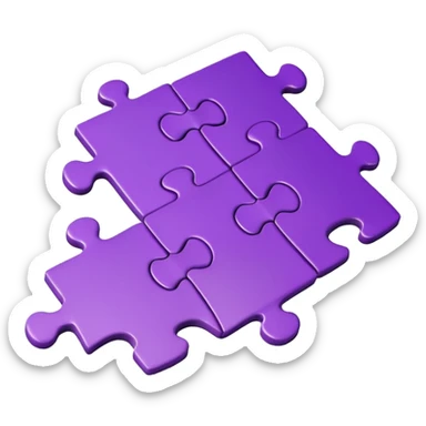 Create an icon of a puzzle for "Featured Projects" on a dark background #22223B. Show exactly 4 puzzle pieces connected together, with the 4th piece slightly separated and in the process of being placed. The puzzle pieces should be shades of purple that harmonize with the background sticker