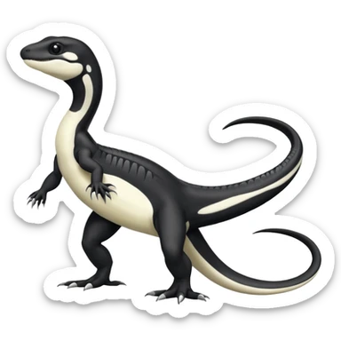 Black and white Orca-reptile-reptilian-lizard-skink-gecko-Digimon-Fakémon-hybrid full body, two legs, two arms, claws, tail sticker