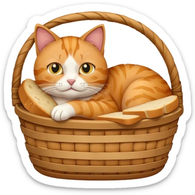 Cat hiding in basket of bread sticker