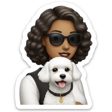 mujer peli negro y gafas con perro bichon blanco sticker