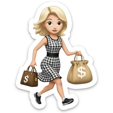Robber running with Money bag black and white check dress sticker