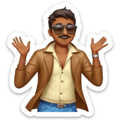 an indian dude dancing while wearing sunglasses in rain sticker