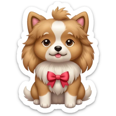Fluffy dog with a bow sticker