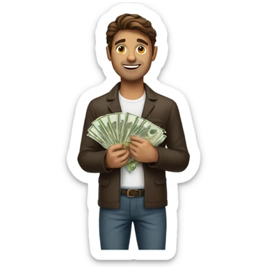 Brown hair man with money sticker