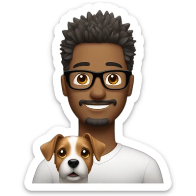 Man with spiky hair with glasses with jack russell terrier dog sticker
