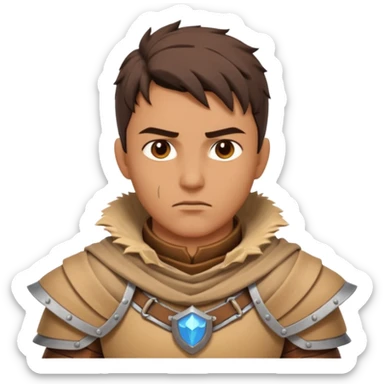 desert warrior portrait, head and shoulders only, sandy cloak collar, leather armor, intense eyes, desert fighter vibe, 3D cartoon, mobile game icon style, clean background, no text, no watermark
 sticker