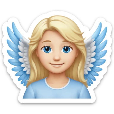 angel emoji blonde hair, blue eyes and smiling, larger wings with darker outline on them and bigger smile sticker