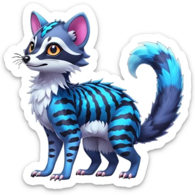Colorful neon tropical exotic cute cool beautiful shiny beautiful fantasy-civet-genet-sergal-vernid-Gryphon-Cacomistle-Trico-oncilla-animal-Fakémon-hybrid-fursona (full body) sticker