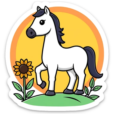 Horse with a sunset and a sunflower  sticker