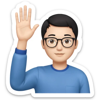 3D avatar of a Korean male frontend developer,
soft friendly expression,
short black hair with middle part,
one hand raised as if explaining,
clean and minimal style sticker