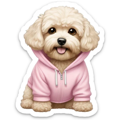 A Maltipoo dog that wears a light pink hoodie sticker