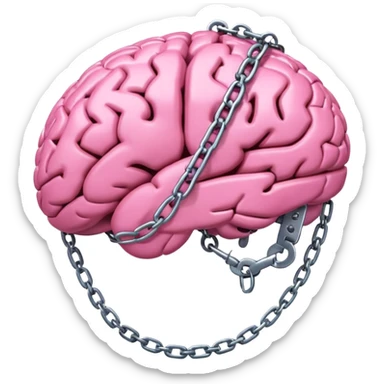 pink brain, chained up with one chain, side view sticker