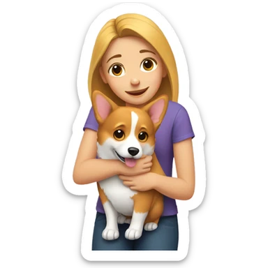 A girl hugging a corgi sticker