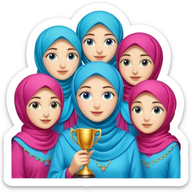Turkish beautiful finish Konya girls blue eyes with party design hijab long tail dress and the friends have a championship with party details  sticker