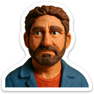 claymation style portrait inspired by Gerard Butler sticker