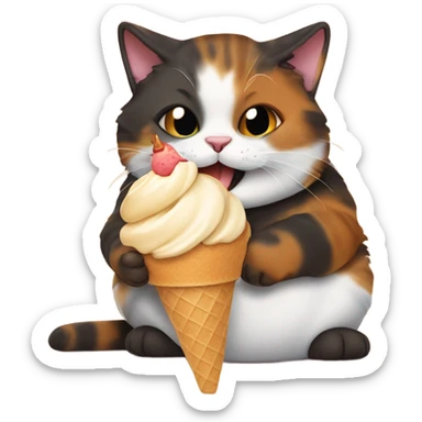 Fat Tortishell cat eating ice cream sticker
