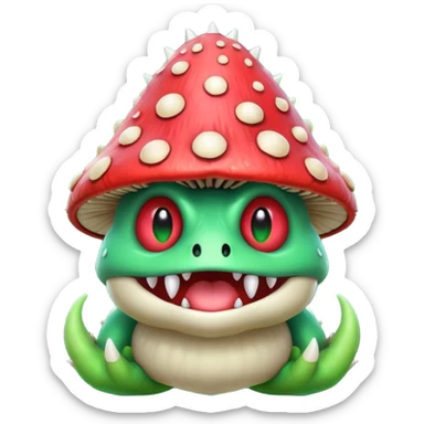 poisonous mushroom monster portrait, head and shoulders only, animal-like creature, mushroom cap head with spikes, toxic green glow, beast-like eyes, furry neck details, monstrous but cute fantasy vibe, 3D cartoon, mobile game icon style, clean background, no text, no watermark

 sticker