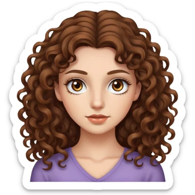 young woman with long curly brown hair, hazel eyes, long eyelashes sticker