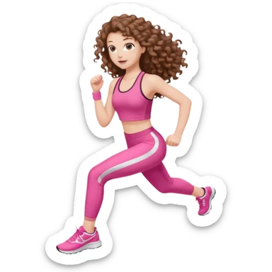 pale white girl with long brown curly hair exercise pink sticker