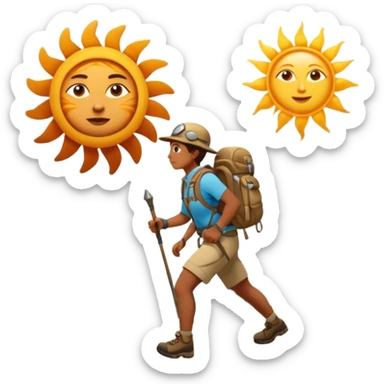
una mezcla de sol + montaña + caminante estilo petroglifo con un espiral tipo energía ancestral sticker