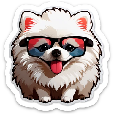 White Pomeranian puppy wearing sunglasses sticker