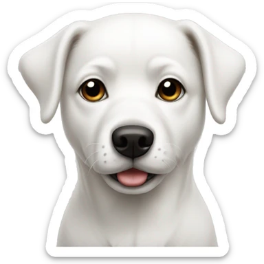 white dog with white and black nose sticker