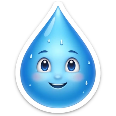 Emoji of a water droplet with a fresh, good-tasting feeling, clean and shiny, subtle sparkles or freshness lines, friendly and positive look. Simple emoji style, smooth shapes, bright blue color, transparent background. Suitable for messaging apps| sticker