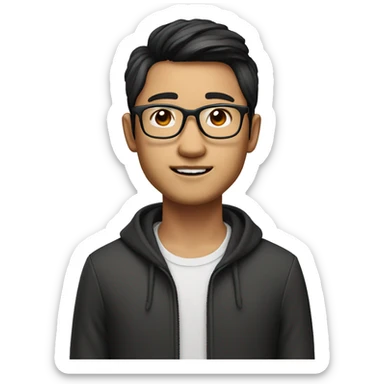 memoji, portrait, asian, glasses smart guy, 25 years old, designer sticker