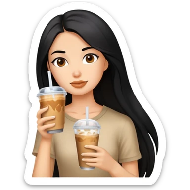 Bron girl long black hair with ice coffee sticker