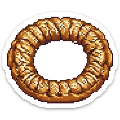 pixel art simit, stylized, thick ring, pixelated sesame details sticker