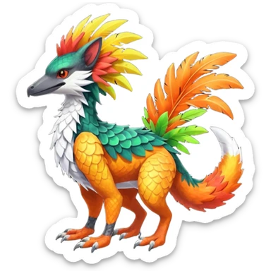 Colorful Fruity Neon Warm-colored Tropical Exotic Vernid-Sergal-Trico-Silvally-Nargacuga-fusion-hybrid-animal-creature, full body sticker
