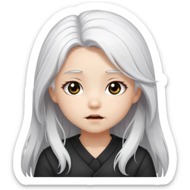 white haired girl with long hairs black eyes chibi with different emotions sticker