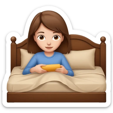 Brown haired girl making a beige bed  sticker