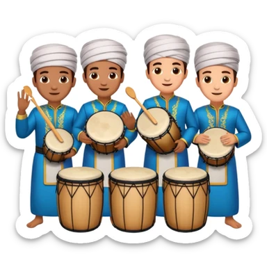 group of friends with drums, celebrating sahur before sunrise, festive mood sticker