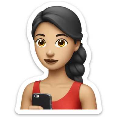 a white girl in a red dress holding a cell phone sticker