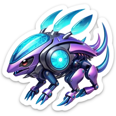  Epic legendary realistic rare glowing mechanical Shiny sparkly transparent bioluminescent luminescent vibrant bright pastel dark exotic iridescent colorful gradients futuristic modern metallic glossy glittery fantasy-cyber-Protogen-Fakémon-Pokémon-Vernid-creature sticker