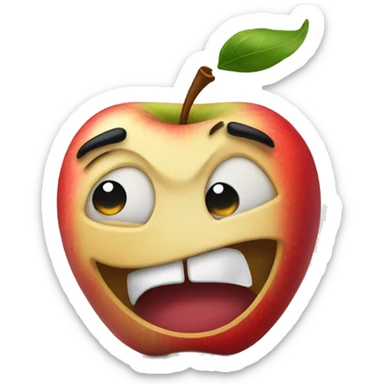 A bitten apple with the emotion of embarrassment sticker