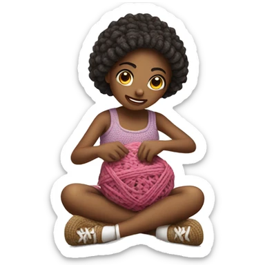 Girl sitting doing crochet sticker