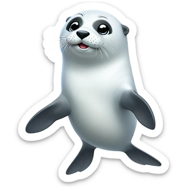 fluffy harp seal happy with flippers up in the air sticker