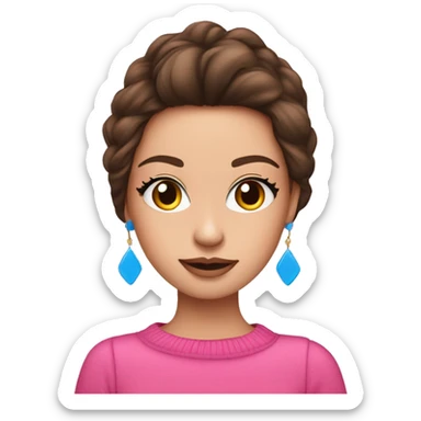 Brunette bruine ogen en roze strik los haar en blauwe trui sticker