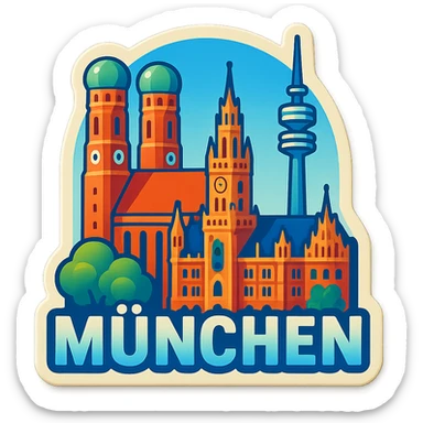 Adjust the coloring of the Munich emoji to be brighter, more true to life, and more daytime-like, removing the orange sunset tint. Keep the skyline, landmarks, lifelike detail, accurate colors, bright lighting, wide city view, and fully transparent background. Do not change anything else. sticker