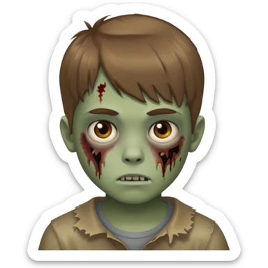 quero um emoji de um menino com pele de zumbi cabelo castanho claro e de franja olhos menores sticker