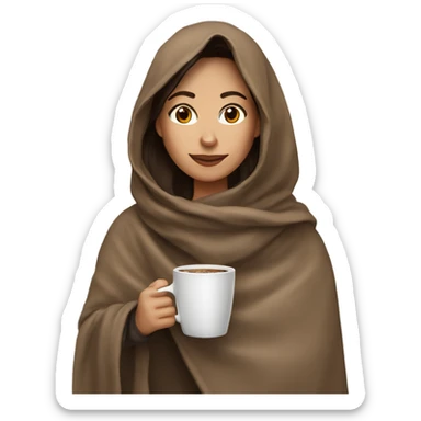Brunette Drinking coffee wrapped in blanket sticker