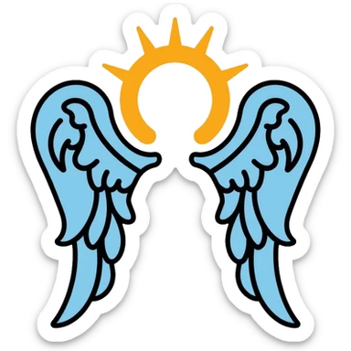 saint emblem with light blue wings and shining golden halo, divine, holy sticker