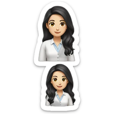 female Teacher with black hair and white skin and white shirt with long hair and brown eyes sticker