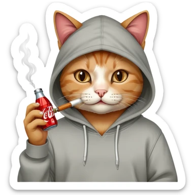 Cat with hoodie, cigarette and coca cola sticker