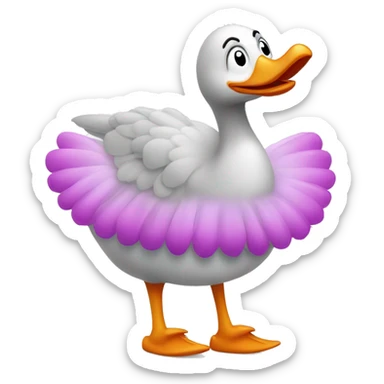 silly goose with a wide smile earing a tutu and clown shoes sticker