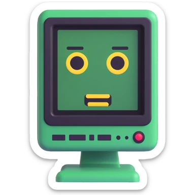 Pixel computer terminal with face — classic green-on-black monitor that “winks” or shows emojis. sticker